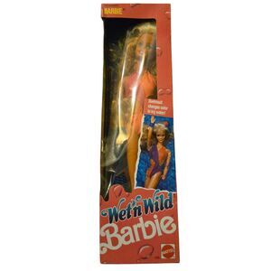 Vintage 1989 Wet 'N Wild Barbie Doll in Box Swimsuit Changes Colors Mattel